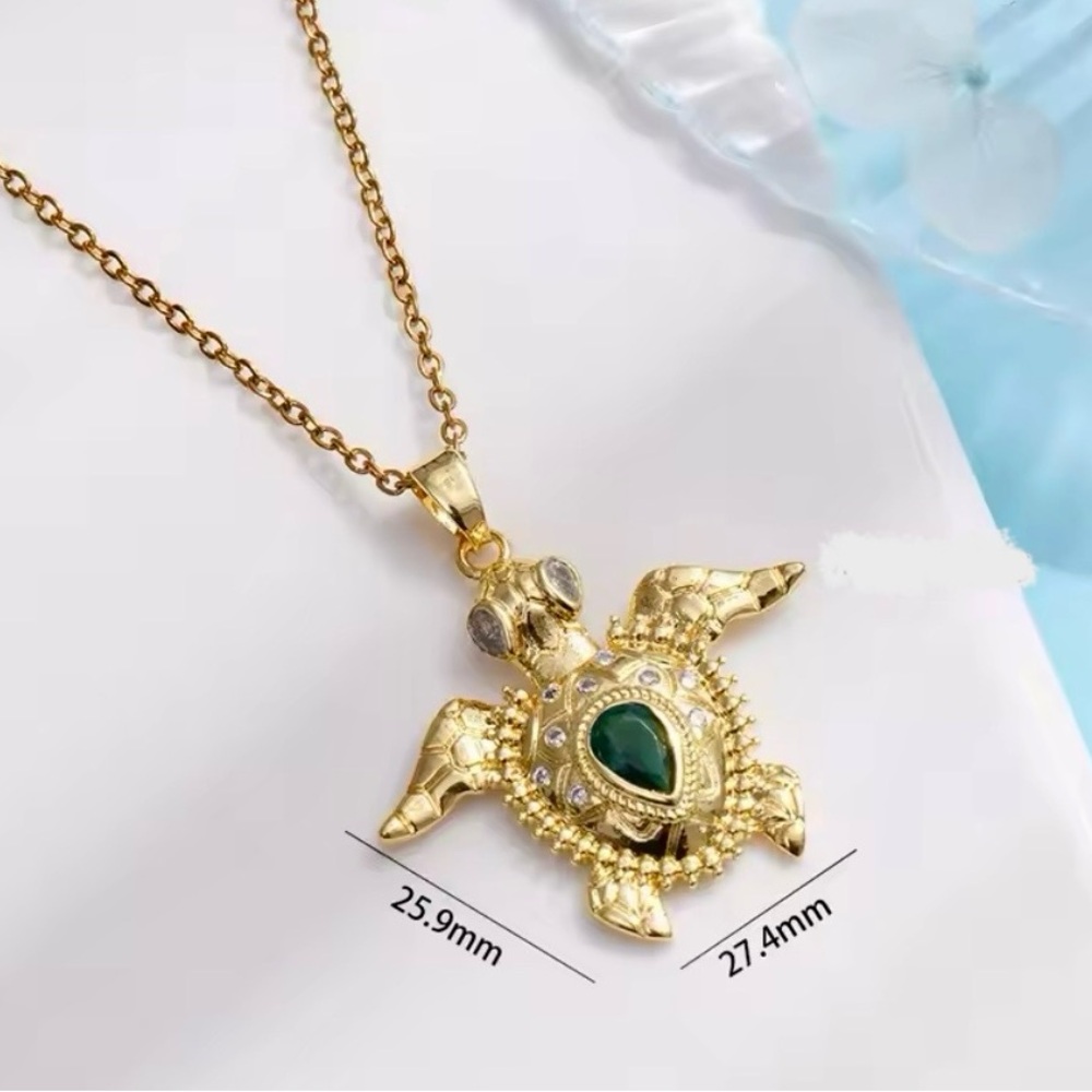 Gold Filled Cubic Zirconia Turtle Necklacee